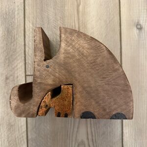 Carved Wooden Elephant - Pen & Business Card Holder